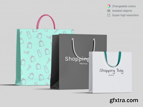 Realistic high angle shopping paper bags mockup