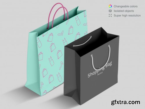 Realistic high angle shopping paper bags mockup