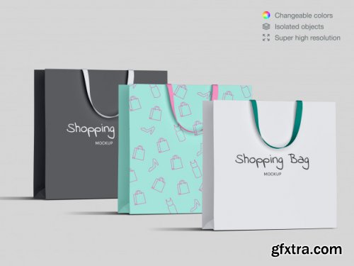 Realistic high angle shopping paper bags mockup