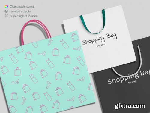 Realistic high angle shopping paper bags mockup