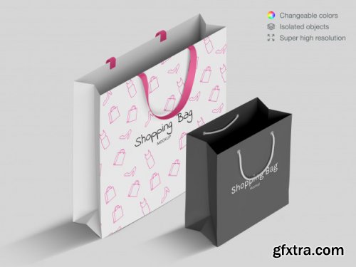 Realistic high angle shopping paper bags mockup