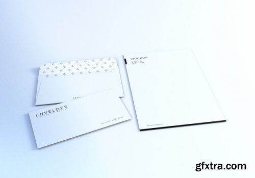 Realistic clean white monarch envelope and letterhead mockup