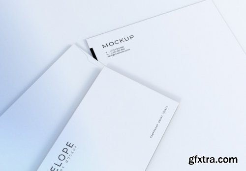 Realistic clean white monarch envelope and letterhead mockup