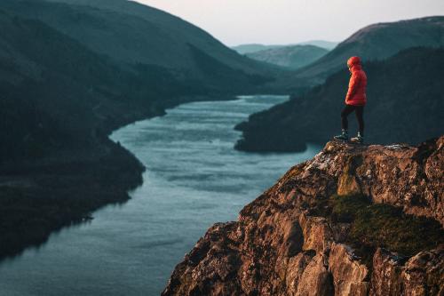 Drone shot of Raven Crag and Thirlmere reservoir at the Lake District in England - 935804