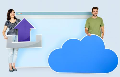 People with icons related to cloud technology and internet - 450680