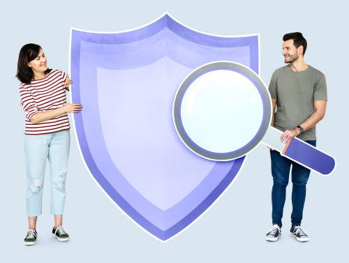 People with icons in the theme of security - 450728