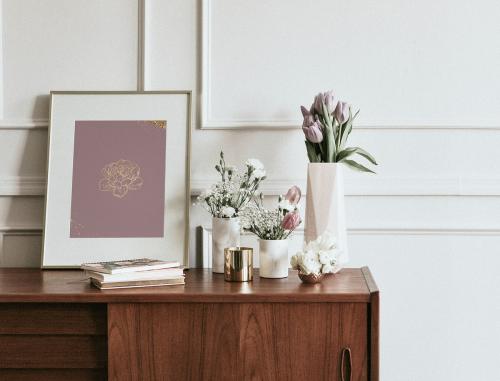 Wooden cabinet against a white wall - 1224432