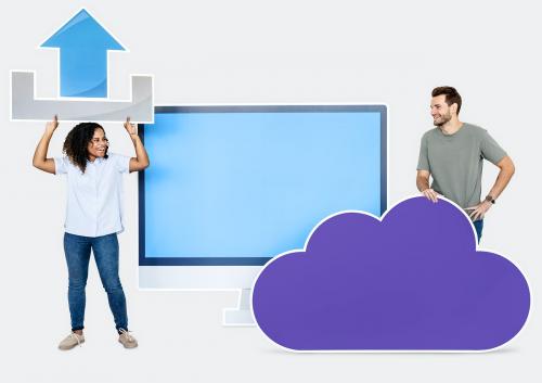 People with icons related to cloud technology and internet - 450775