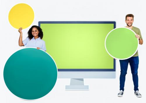 People in front of a computer monitor icon - 450777