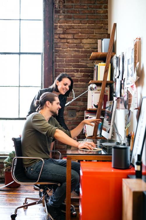 Colleagues working on a project in a home office - 1226992