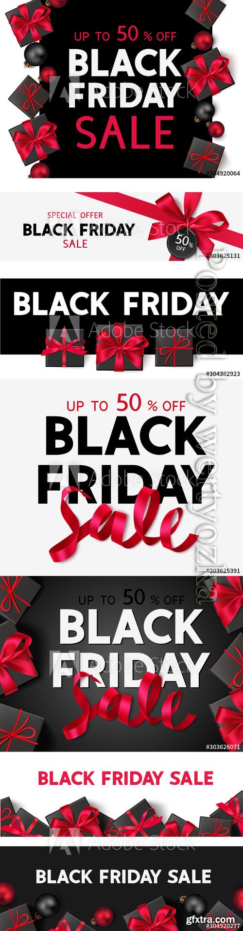 Black friday sale design template, gift boxes with red bow and text