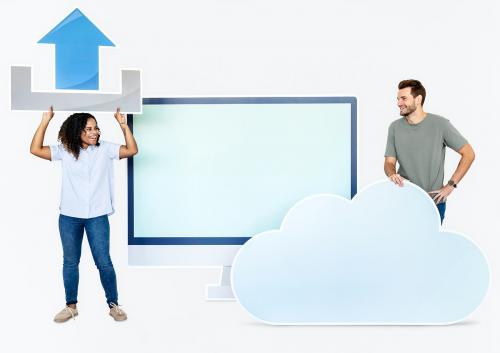 People with icons related to cloud technology and internet - 450941