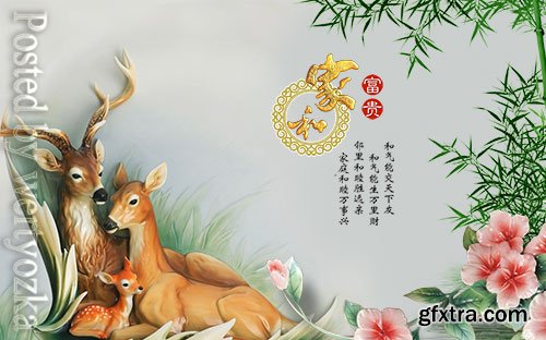 3d deer home and rich tv background wall decoration