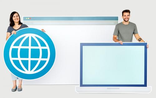 People holding icons related to the theme of internet and connection - 451058