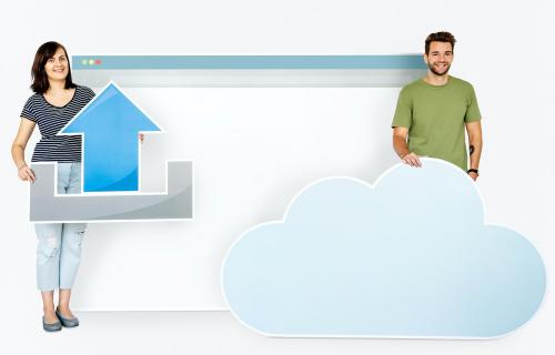 People with icons related to cloud technology and internet - 451081