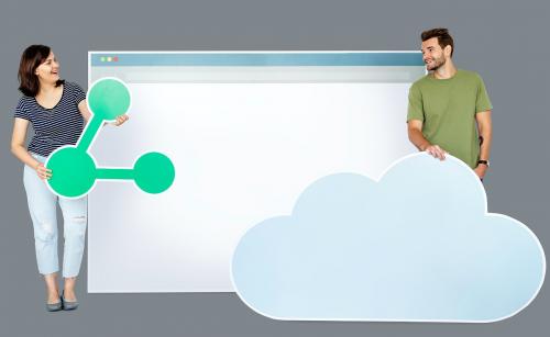 People with icons related to cloud technology and internet - 451091