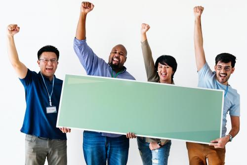 Group of diverse people with blank banner - 414638