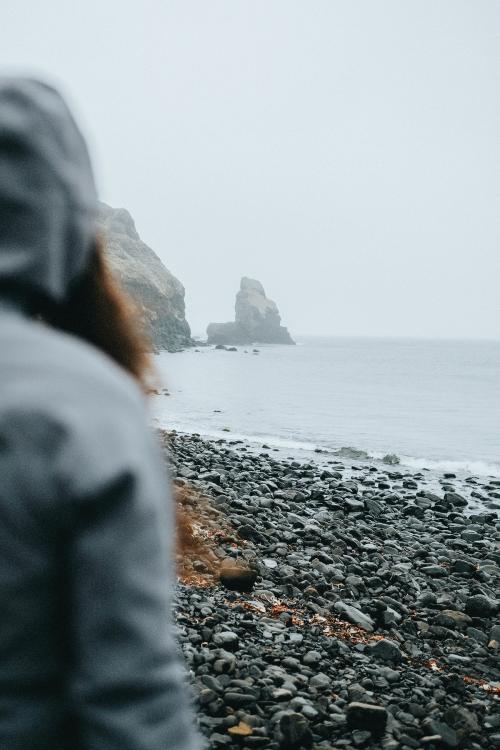 Woman at Talisker Bay on the Isle of Skye in Scotland - 935798