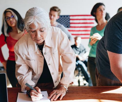 American queuing at a polling place - 1223834