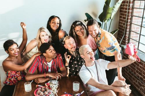 Diverse group of friends taking a selfie at a party - 1225214