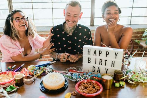 Happy birthday with cake on the table - 1225235