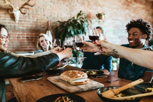 Friends making a toast at a dinner party - 1226990