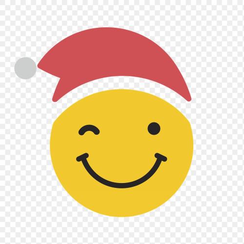 Round yellow Santa with winking face emoticon on transparent background vector - 1230258