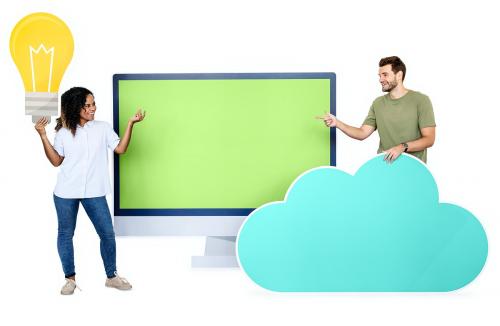 People with icons related to cloud technology and internet - 450407