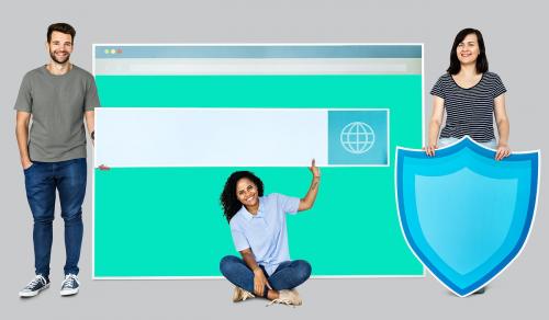 People holding icons related to the theme of internet security - 450434