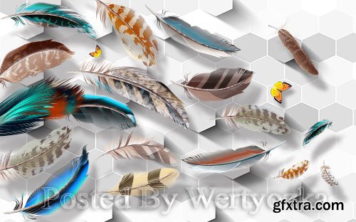 3D models modern minimalist stereo color feather tv background wall