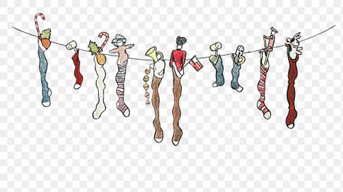 Festive Christmas stockings on a clothesline illustration - 1232660