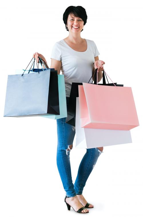 Woman showing shopping bags isolated - 391679