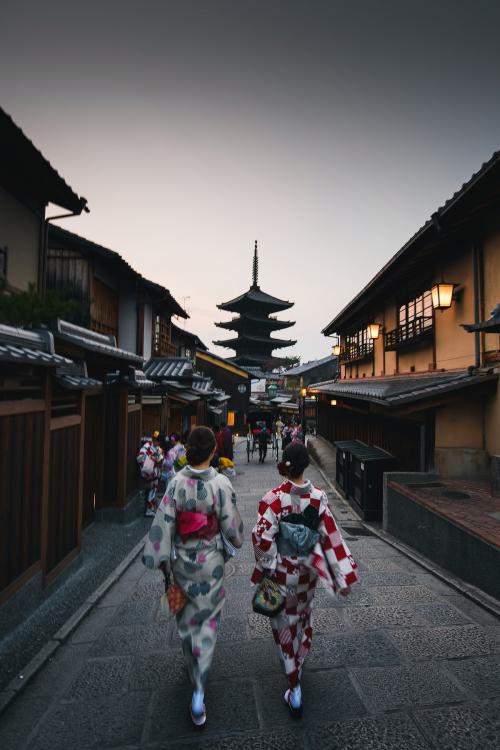 Women in a kimono at Sannen Zaka Street in Kyoto, Japan - 843942