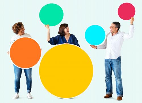 Diverse people holding colorful blank circles - 404653