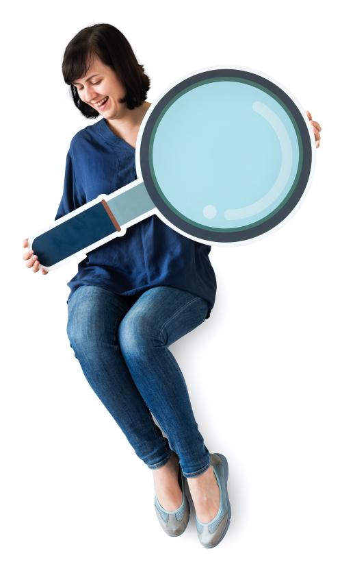 Woman holding magnifying glass icon - 405098