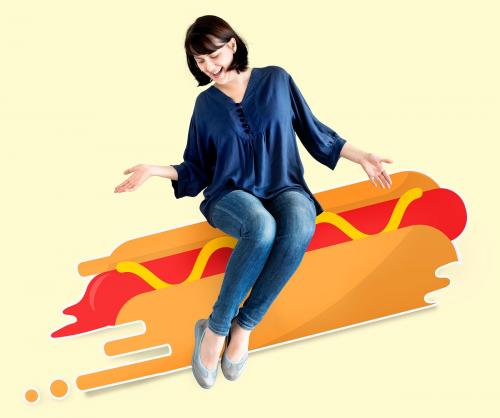 Woman sitting on an illustrated hot dog - 405101