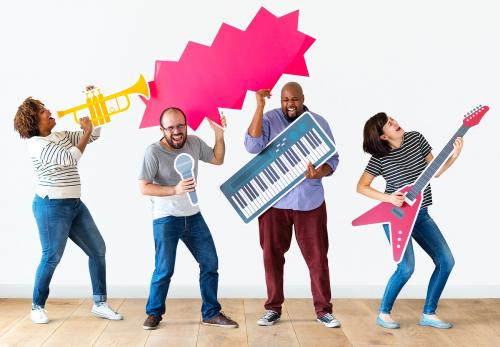 Group of diverse people enjoying music instruments - 405127