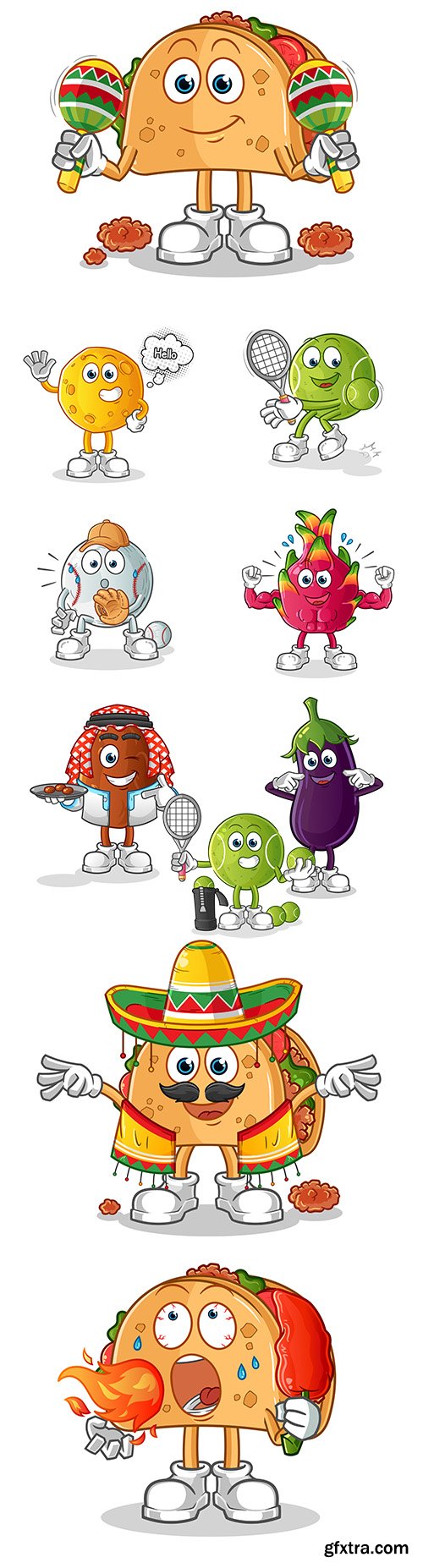 Fruit and vegetables cartoon characters illustration
