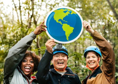 Group of environmentalists with globe icon - 412928