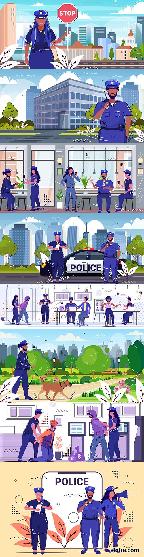 Policeman and criminal cityscape concept security
