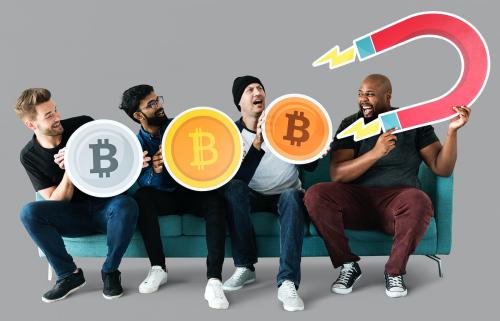 Group of diverse friends with cryptocurrency concept - 414471