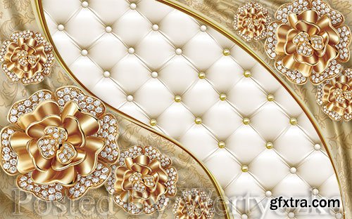 3D psd models three dimensional style golden diamond flower jewel wall