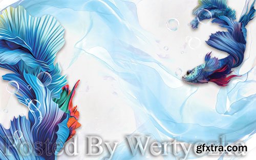 3D psd models modern abstract blue guppies background wall