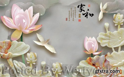 3D psd models embossed lotus home and rich tv background