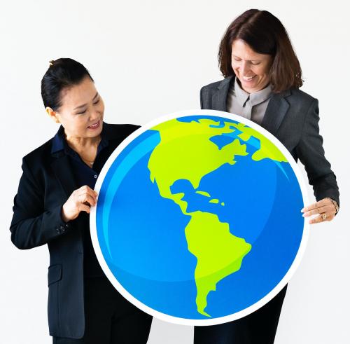 Businesswomen holding globe icon - 414550