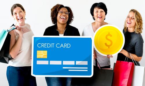 Diverse women with credit card icon - 414559