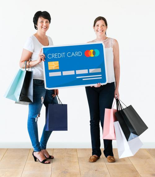 Diverse women with credit card icon - 414566