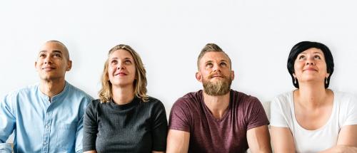 Diverse people sitting with thoughtful face expression - 414572