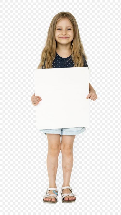 Cute happy girl with a blank board transparent png - 1232516