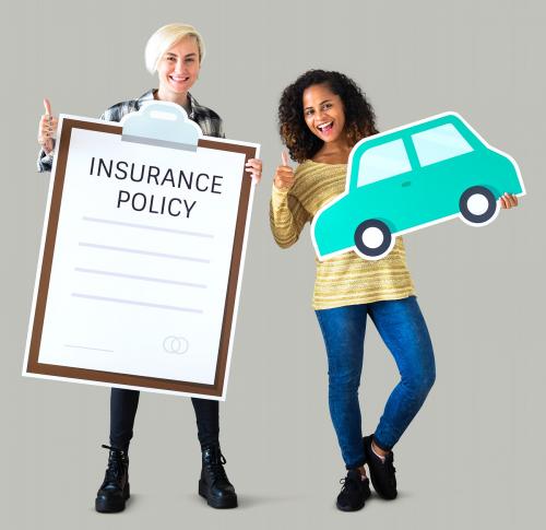 Women with car insurance icons - 414595